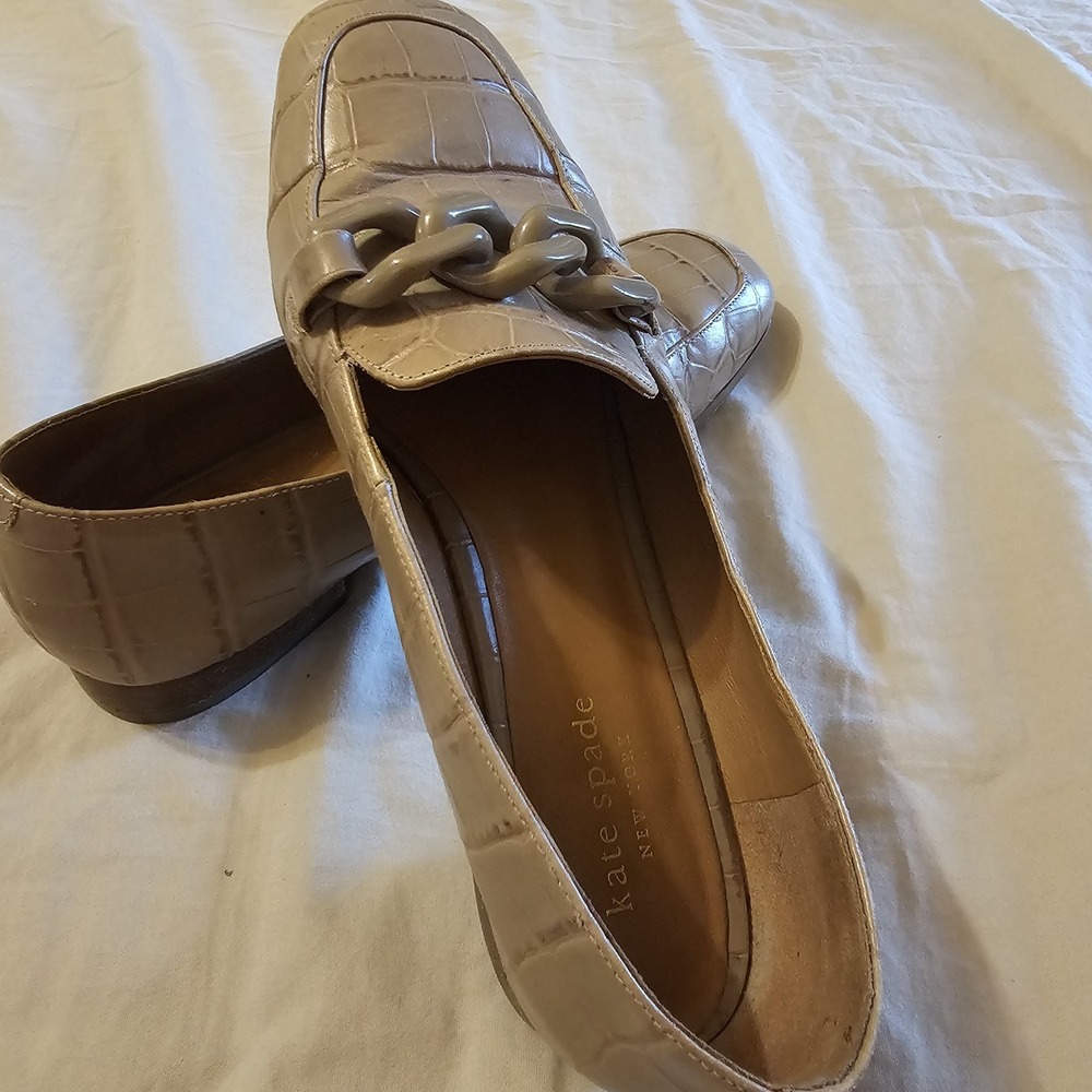 Kate Spade Rowan Square Toe Croc Embossed Leather Loafers 7.5 Taupe